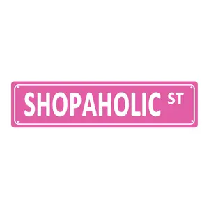 SHOPAHOLIC ST Decorative Sians&plaques Novelty Street Sign Metal Home Room Wall Bathroom Bar Cafe Garage Farmhouse Decor 15.75"x3.94"