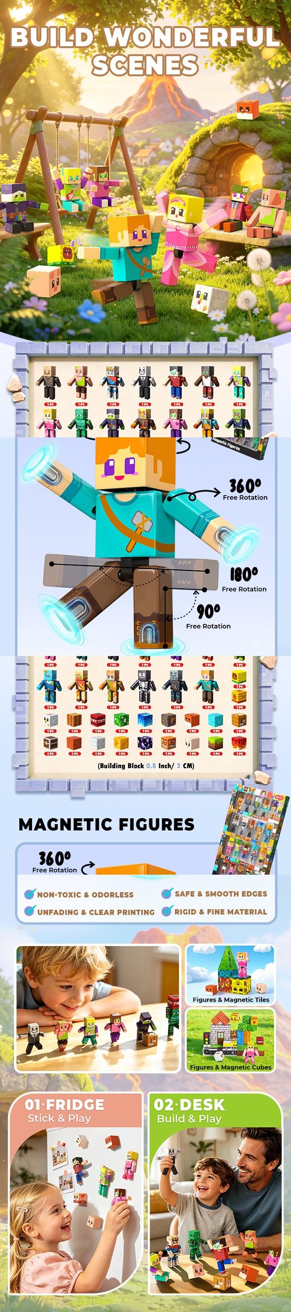 Magnetic Building Blocks - 20 Pcs Magnetic Action Figures Playset, Magnetic Building Block Toys with Magnetic Cubes, 360° Rotating Arms and Legs, Creative Play Set for Kids 6+, Birthday Gifts for Boys Girls Magnetic Building Blocks - 20 Pcs Magnetic Action Figures Playset, Magnetic Building Block Toys with Magnetic Cubes, 360° Rotating Arms and Legs, Creative Play Set for Kids 6+, Birthday Gifts for Boys Girls