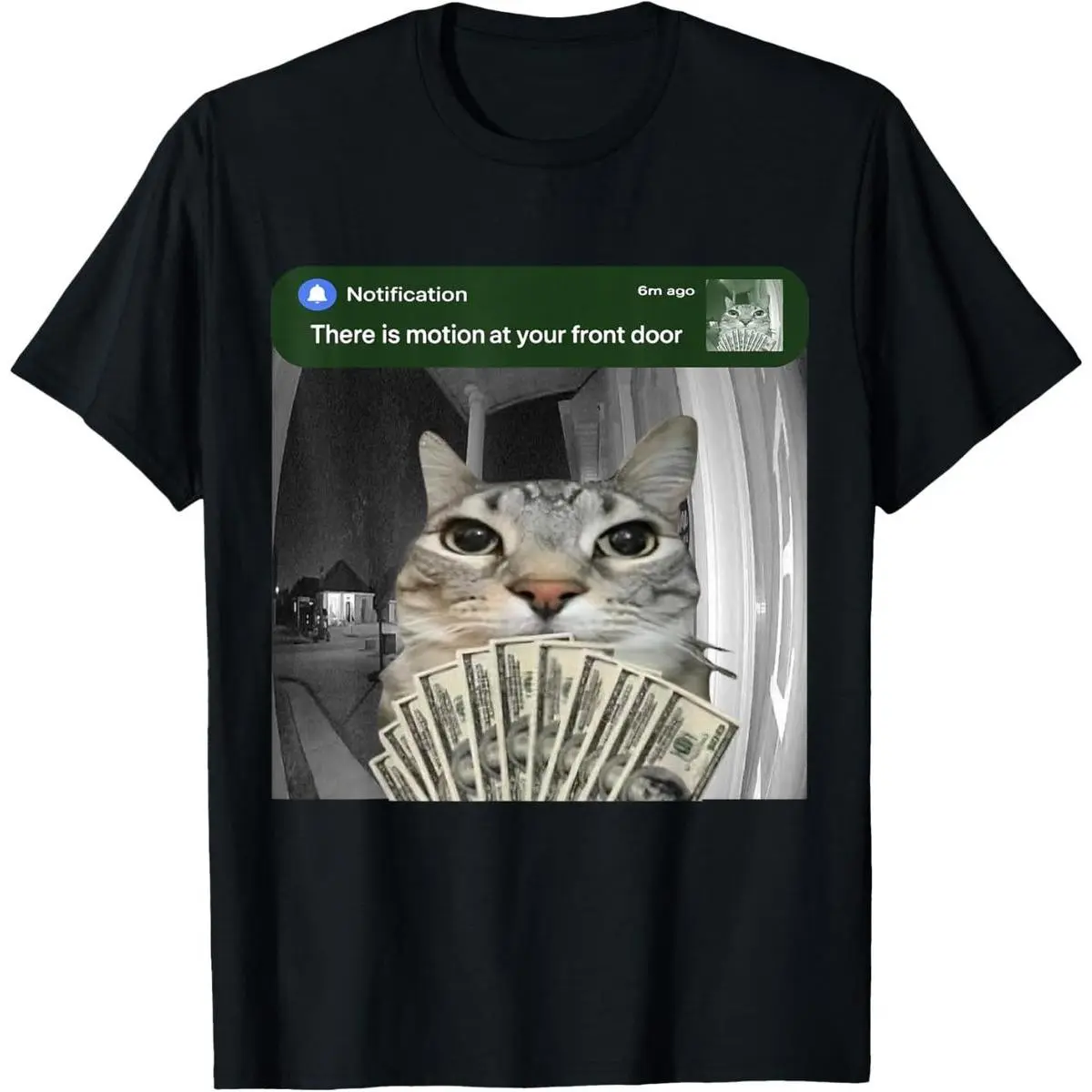 Men's Breathable Fabric Relaxed Fit Short-Sleeve Round Neck T-Shirt - Front Door Motion-Themed Funny Cat Meme Casual Streetwear, Casual Sports Tops for Sports & Outdoor Activities