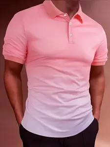 Stylish Gradient Color Men's Short Sleeve Shirt, Casual Golf Polo, Summer Golf Sports