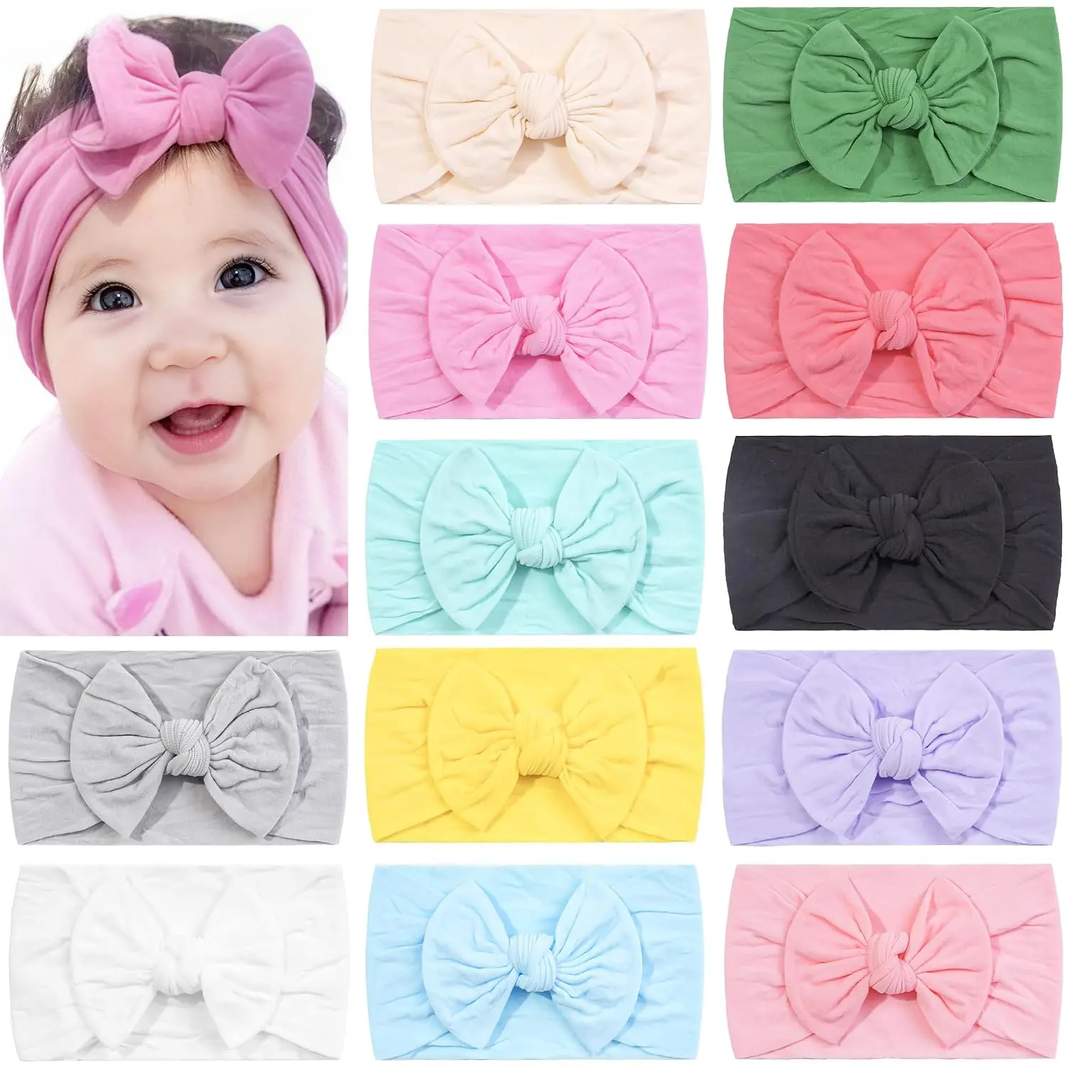 Super Stretchy Soft Knot Headbands with Hair Bows Head Wrap Hair Accessories For Newborn Baby Girls Infant Toddlers Kids