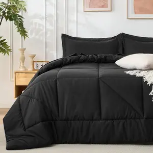 7 count  Comforter Set - Utral Soft Microfiber Bedding Set, Thick Duvet Insert Bed in a Bag Without Rustling Noise for  Season, Black (102"x90")