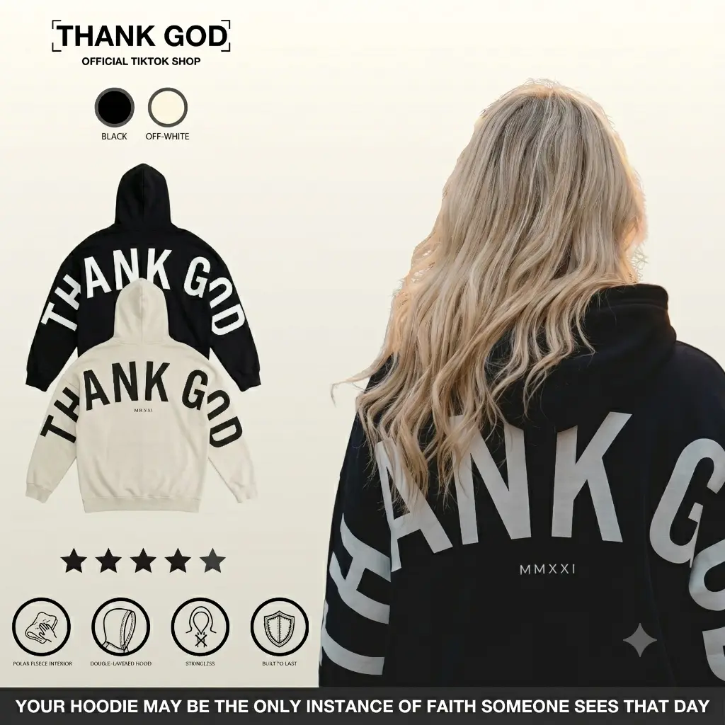 Thank God Banner Unisex Hoodie, Casual Comfortable Women's Top for Daily Wear