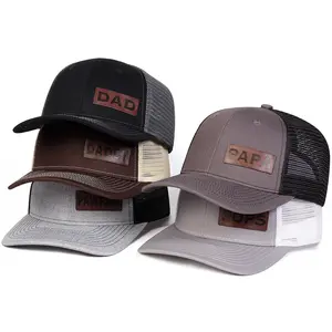 Unisex DAD Brown Leather Patch Baseball Mesh Cap Hat Micro Curved Cap Outdoor Adjustable Sunscreen Leisure Hat Spring Autumn Travel Tourism Beach Vacation