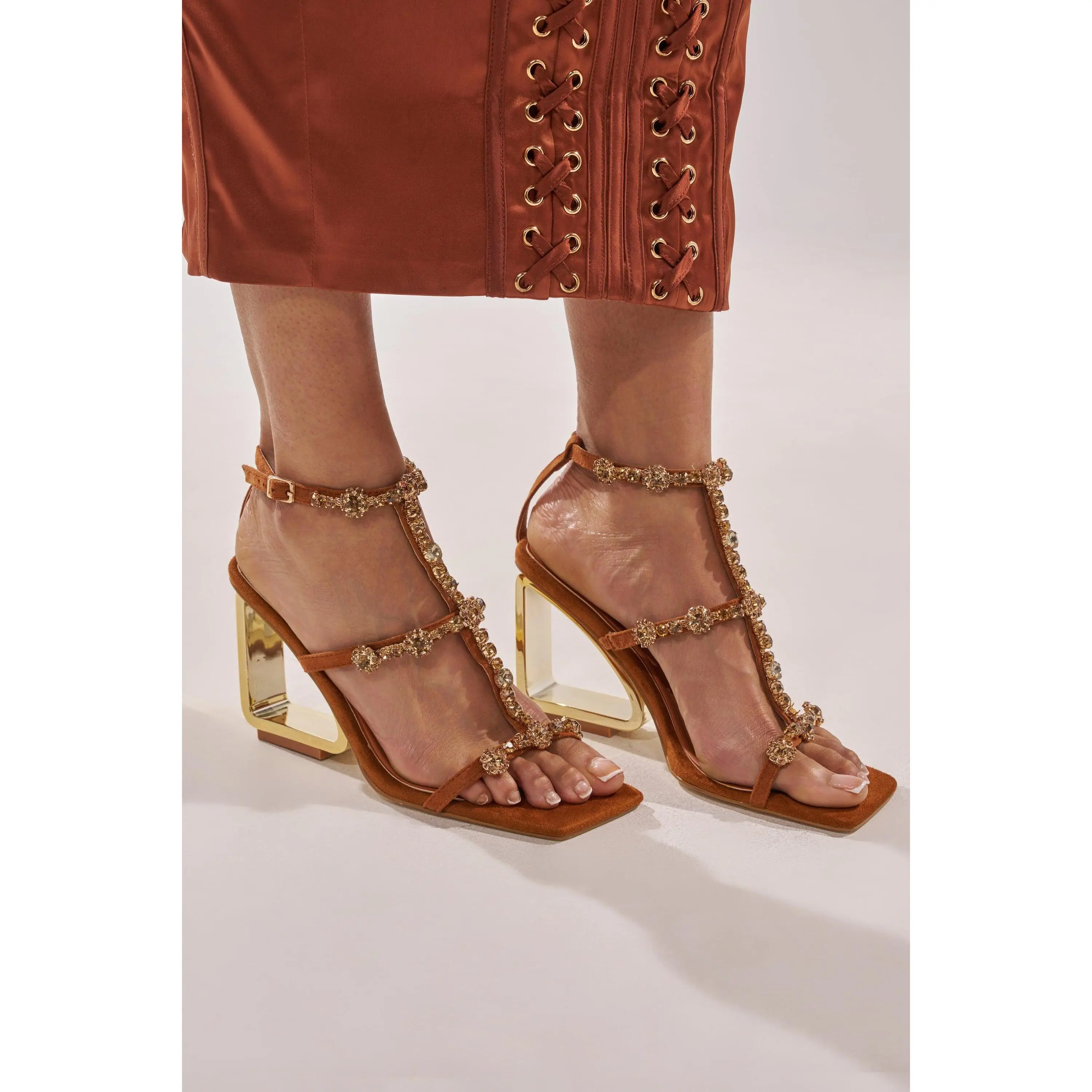 AZALEA WANG SCHANTELLE TAN EMBELLISHED UPPER WEDGE SANDAL
