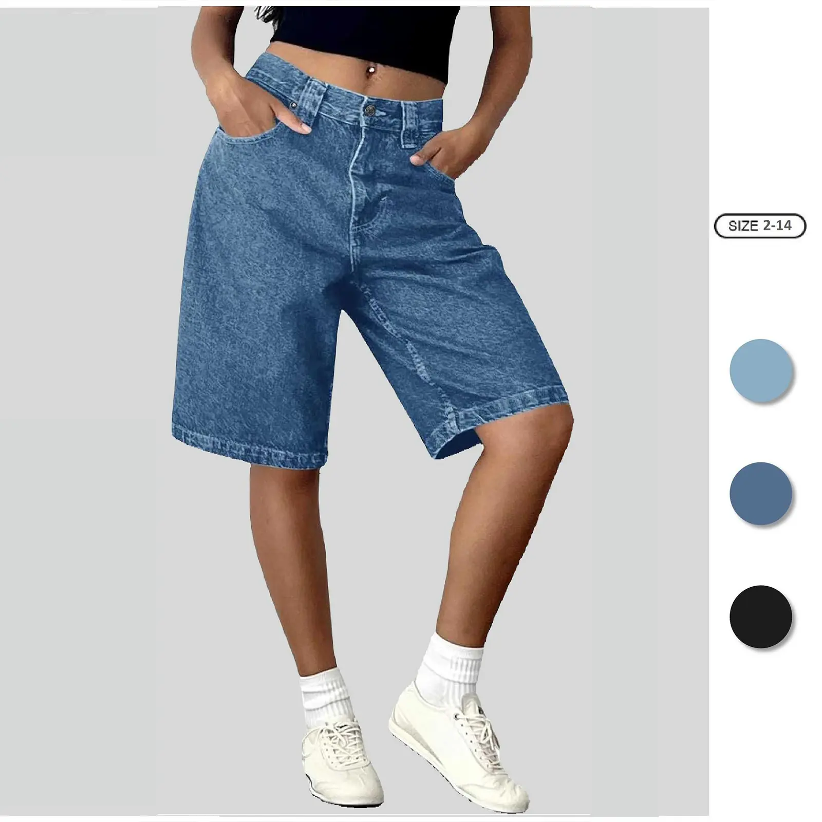 Imily Bela Women's Summer Denim Shorts Casual Loose Wide Straight Leg Low Rise Jeans Short Pants,