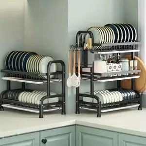 2-Tier Kitchen Bowl Rack with Utensil Organizer, Space-Saving Countertop Storage, Durable Design, Modern Kitchen Essential