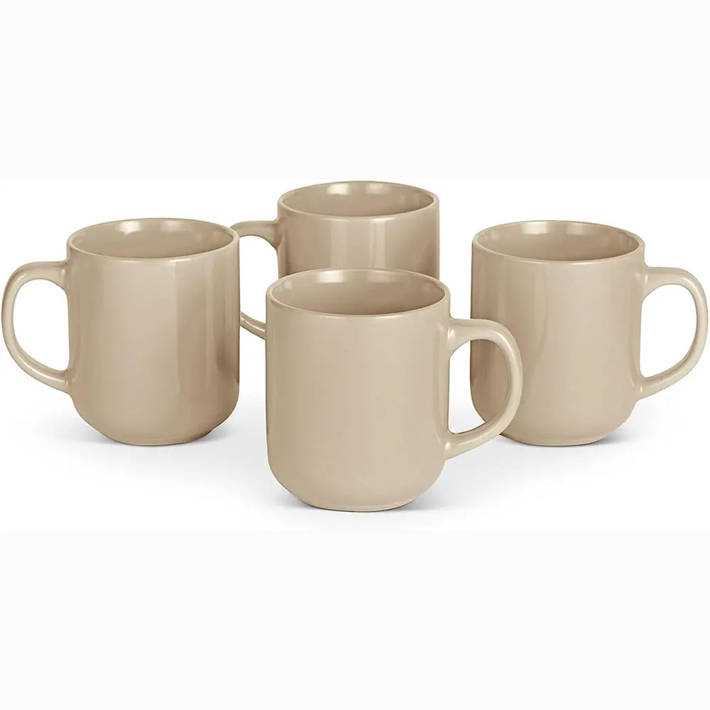 Stoneware Coffee Mugs, 16 oz, 4-Piece Set, Gloss-Glazed, Stain-Resistant, Microwave, Freezer and Dishwasher-Safe