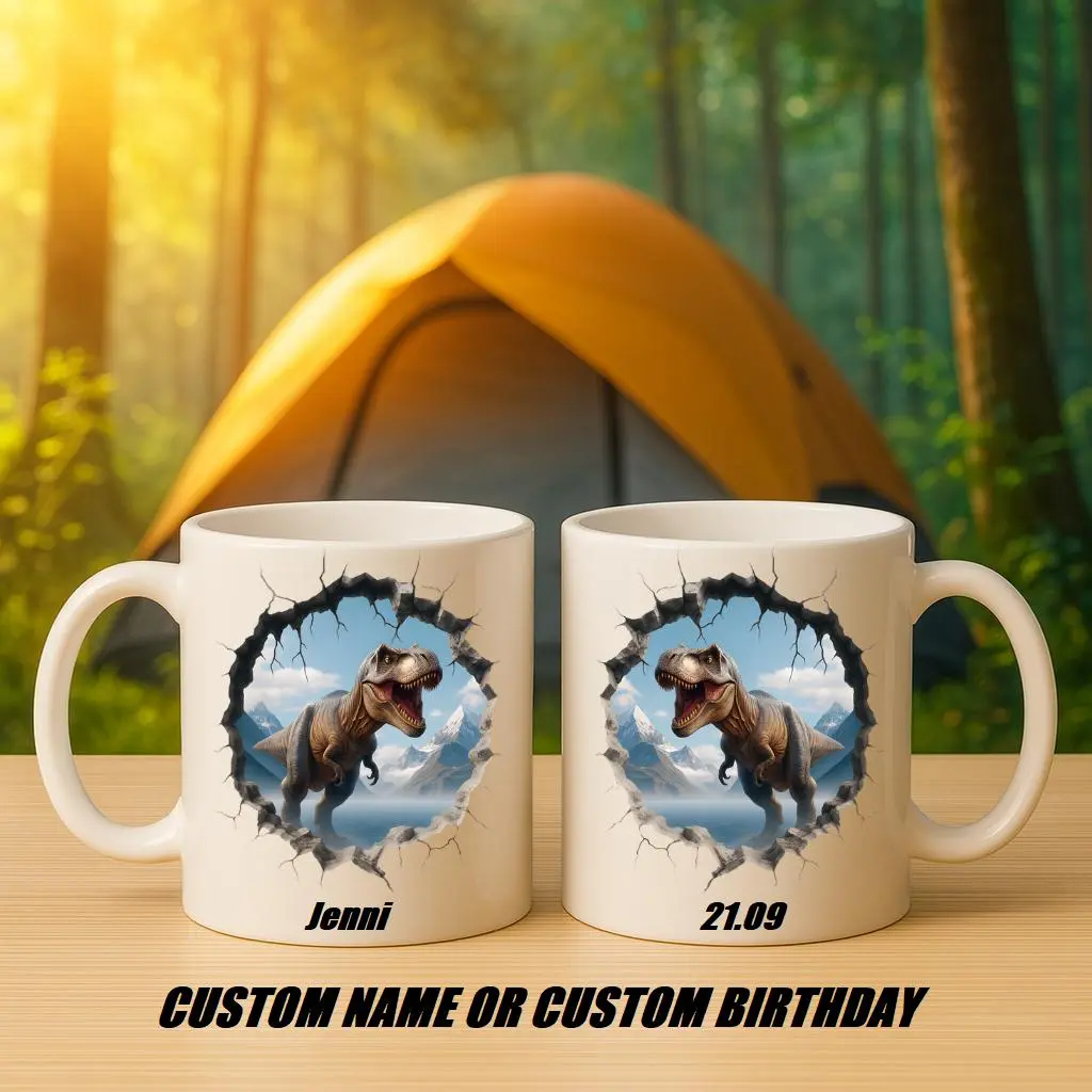 Personalized Dinosaur Mug with Custom Name or Date, 3D T-Rex Design Ceramic Coffee Cup, Unique Custom Drinkware for Home, Office and Everyday Use | Gifts for Kids | Home Decor | Hot Chocolate | Drinks | Novelty Gifts | Office Mugs |
