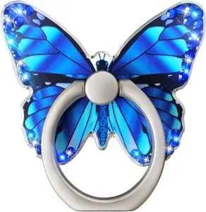 Bling Metal Cute Butterfly Cell Phone Ring Holder 360Rotation Finger Stand Kickstand Universal Compatible with All Smartphone( Deep Blue)