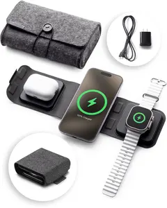 Mophie 3-in-1 Travel Charger with MagSafe, Portable Wireless Charging Hub Compatible with Apple Devices, Includes USB-C Cable & 30W Wall Adapter