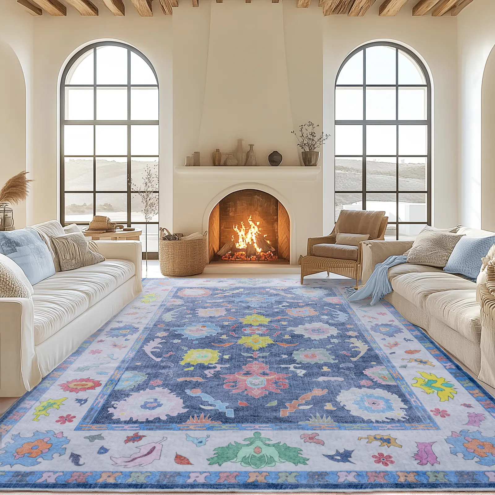 【Back to School】【Moving Season】EIKIONE Holiday Lightweight Bohemian Distressed Rug Non-Slip Waterproof Stain-Resistant Easy Clean for Bedroom & Kitchen