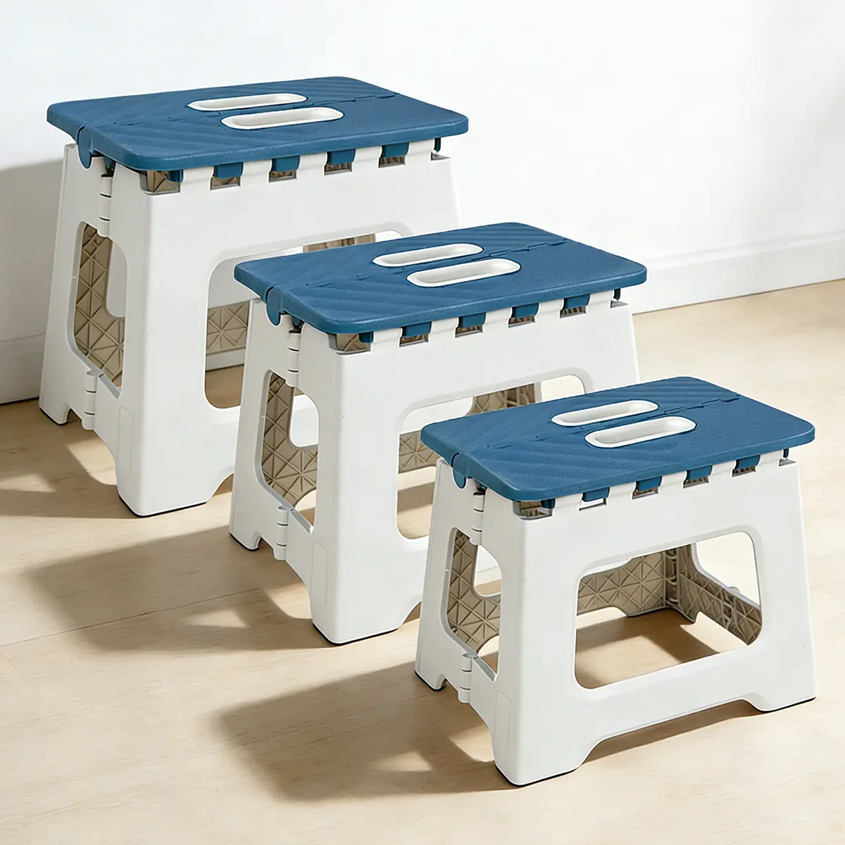 Collapsible Plastic Folding Step Stool for Living Room Indoor Furniture, Compact Foldable Design for Easy Storage, Textured Top Surface for Steady Footing, Everyday Household Use Set