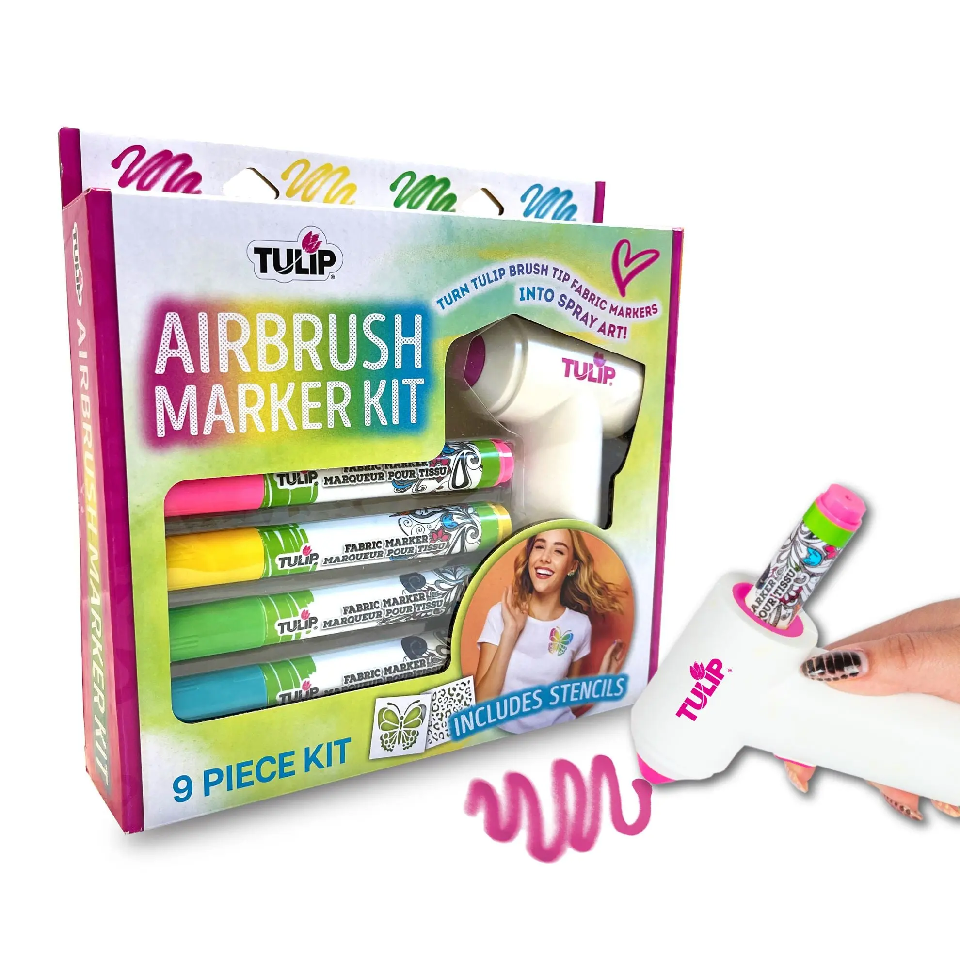 Tulip Airbrush Fabric Marker Kit, Reusable Charging Tool for Clothes, Bright and Bold Colors for DIY Craft Projects