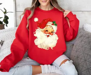 Retro Santa Sweater,Vintage Santa Christmas Sweatshirt,Retro Santa Claus Shirt,Womens Christmas Tee,Holiday Clothing Women,chrıstmas famıly