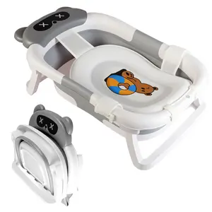 Baby Bathtub, Collapsible Bathtub for Newborn to Toddler, Durable Essential Infant Bath Tub, Portable Travel Baby Tub with Soft Cushion, No-Slip Hanging and Detachable