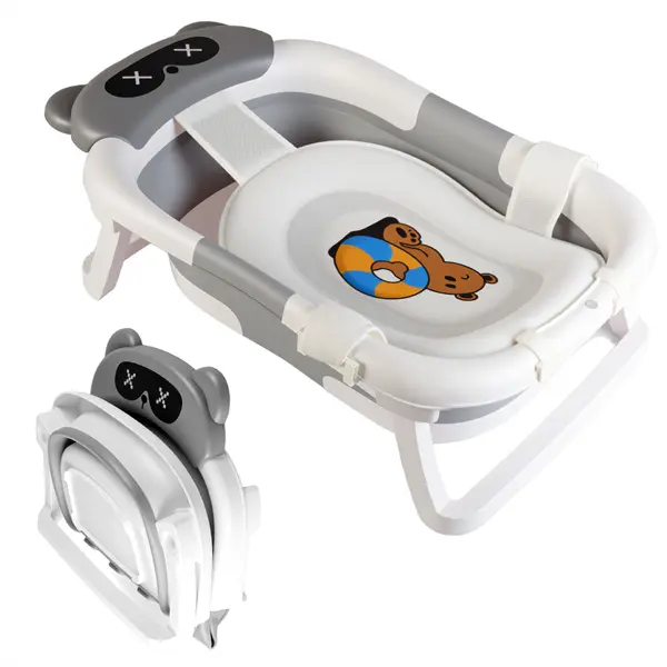 Baby Bathtub, Collapsible Bathtub for Newborn to Toddler, Durable Essential Infant Bath Tub, Portable Travel Baby Tub with Soft Cushion, No-Slip Hanging and Detachable