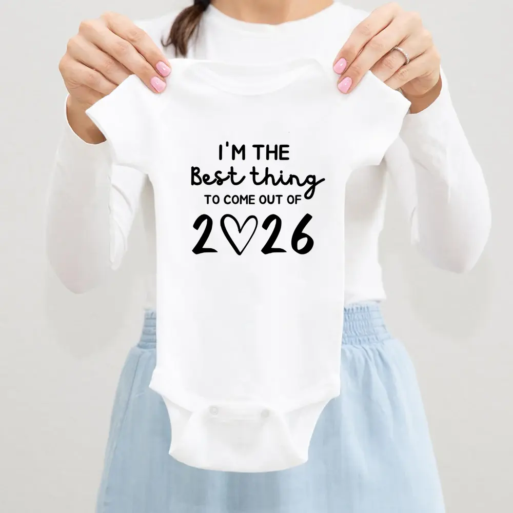 Unisex Infant Bodysuit, Soft 100% Cotton Short-Sleeve Summer Outfit with Funny 'I'm the Best Thing 2026' Graphic and Snap Closures, Buttons, Fitted, Snap Buttons, Envelope Neck, Soft Cotton, Slight Stretch