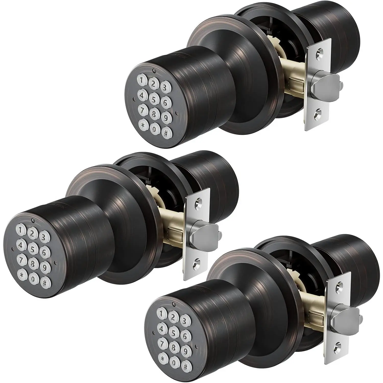 Digital Door Lock with Keypad - Electronic Door Knob for Keyless Entry - Oil Rubbed Bronze, 3 Pack