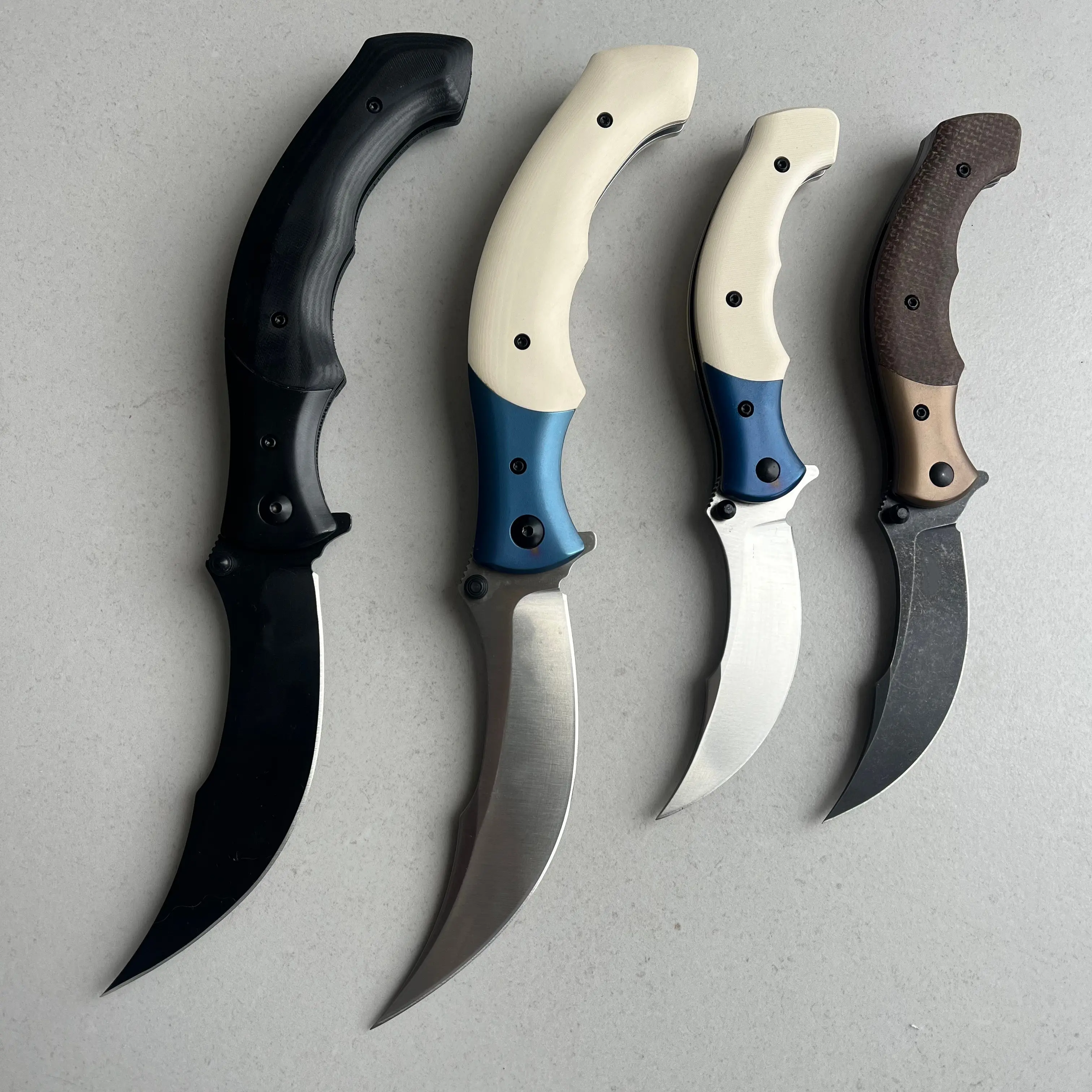 EDC Ritual Assisted Flipper Knife 4.369" 12C27 Satin Persian Blade, Ivory Fiber-Infused Resin Handles with Blue Steel Bolsters, Liner Lock Camping Pocket Knife