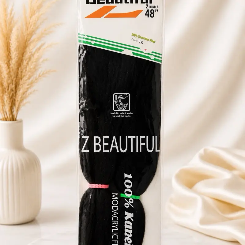 Beautiful Z Braiding Hair 48” Kanekalon Fiber – Color 1B – Soft Braiding Hair for Knotless Braids, Box Braids & Twists, heat resistant.
