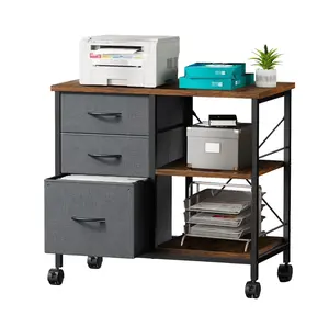 Rolling File Cabinet with 3 Drawers, Fabric Lateral Filing Storage for A4/Letter Size, Mobile Printer Stand with Open Shelf for Home Office, Rustic Brown