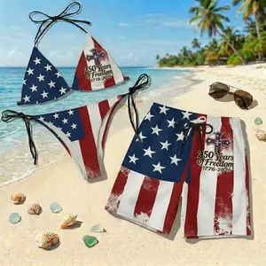 250 Years of Freedom Matching Couple Swimwear Set Bikini and Shorts