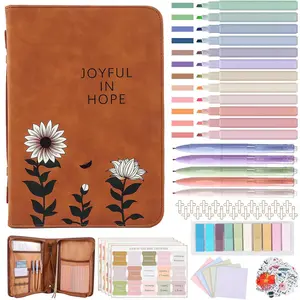 Leather Bible Cover Case with Durable Handle Quilted, Bible Journaling Kit, Study Supplies & Christian Gift for Women and Teens