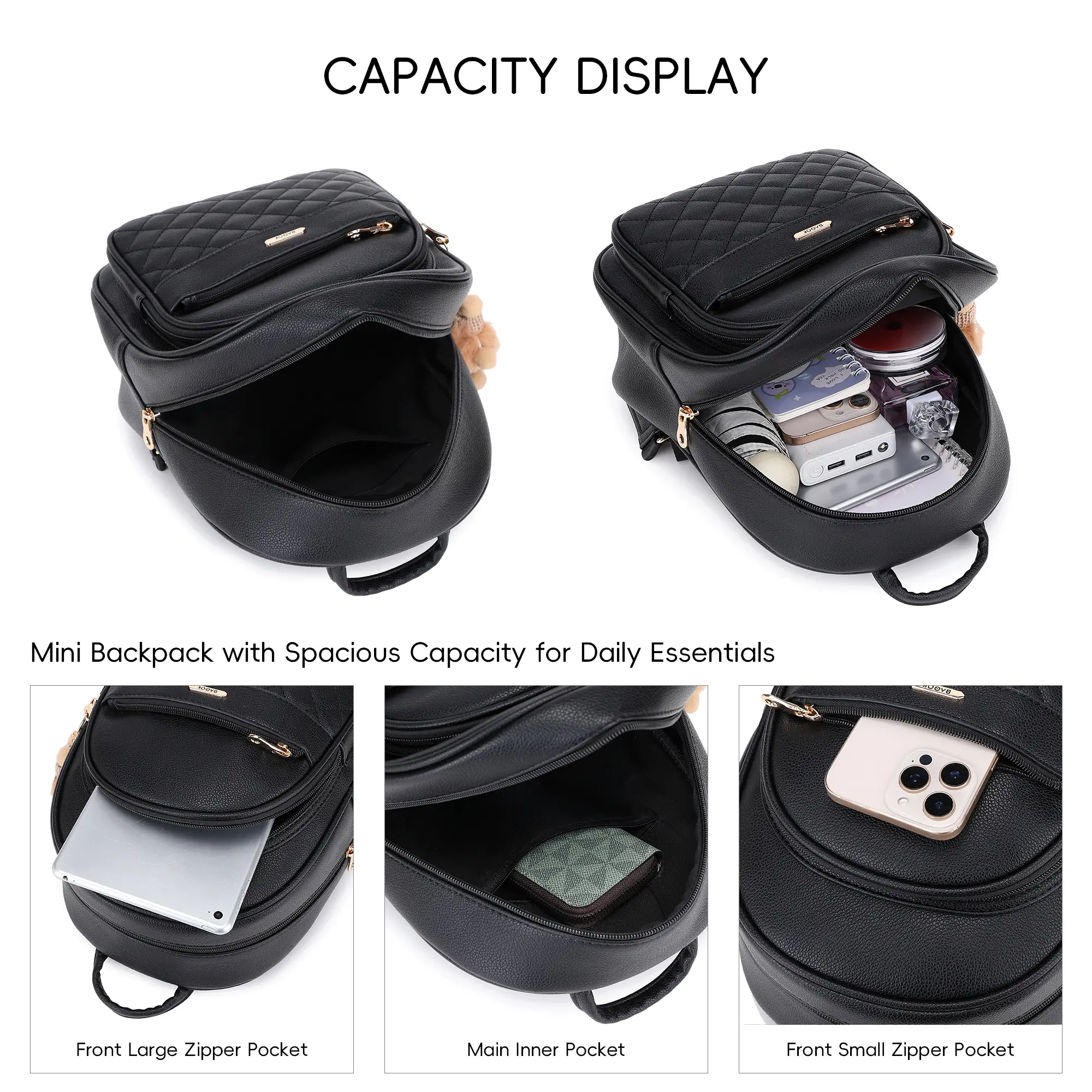 BAGOK Quilted Classic Mini Backpack Purse for Women with  display picture 2