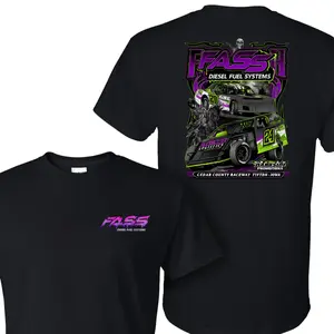 FSD FASS Racing T-Shirt, Cedar County Raceway Dirt Track Car Back Print, Bold Purple and Green Graphic, Soft Cotton Blend Shirt, Streetwear Automotive Apparel, Gift for Race Fans, Trending TikTok US Racing Tee