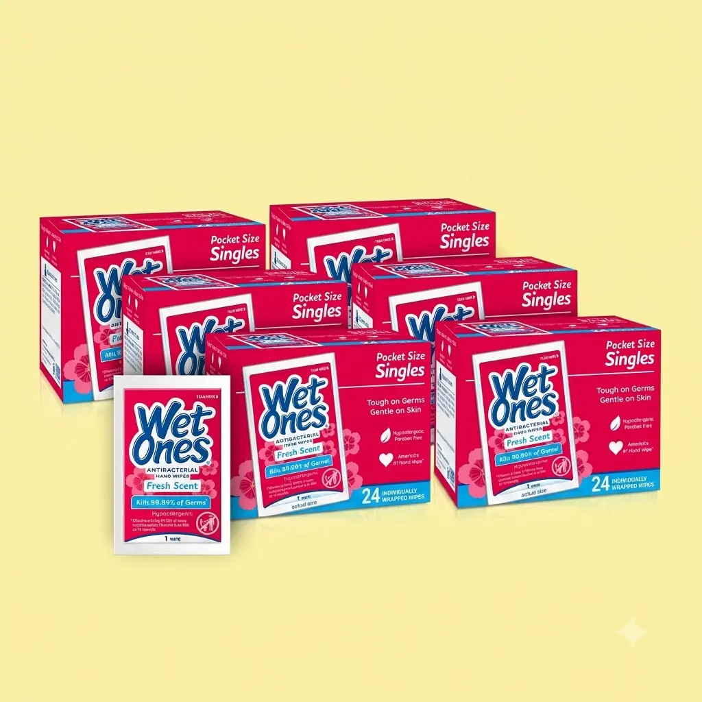 Wet Ones Singles Antibacterial Hand Wipes Fresh Scent 24 ct 6 Pack Individually Wrapped Travel Size Hand Sanitizing Wipes