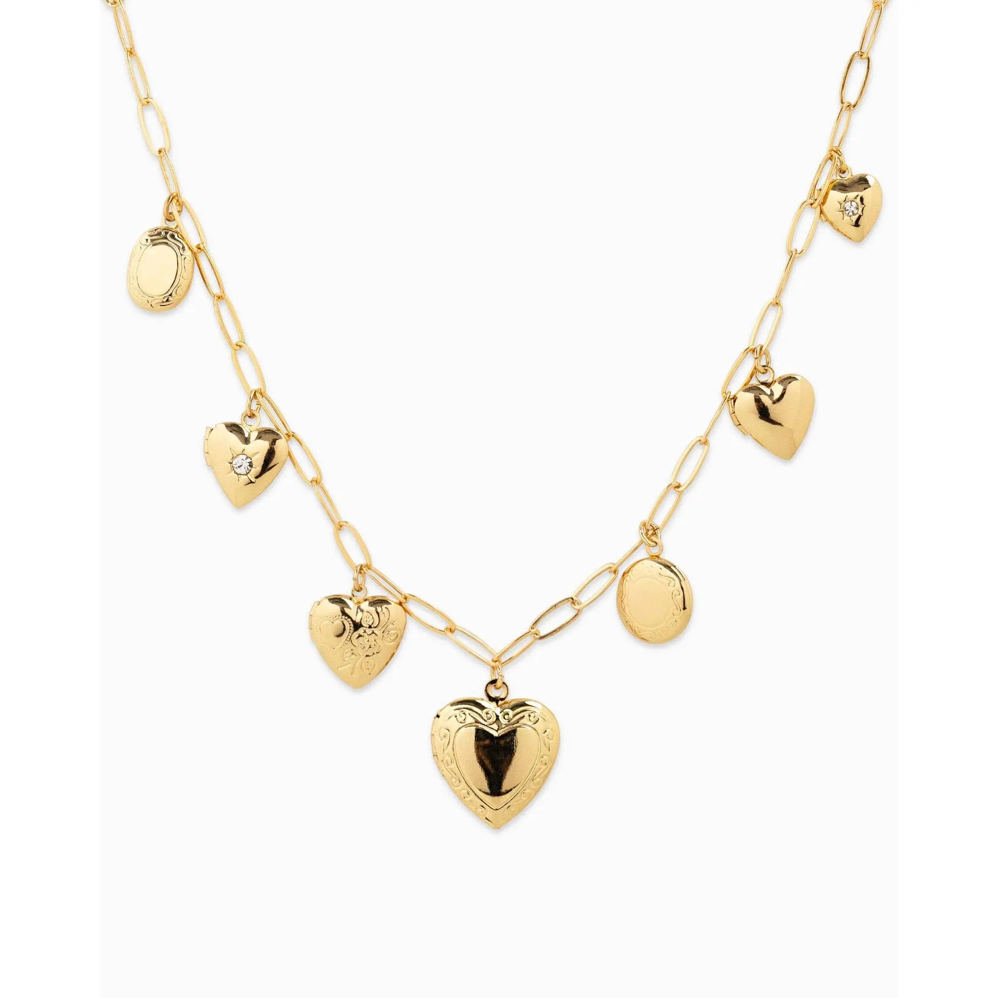Seven Heart Locket Charm Necklace