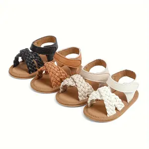 Casual Solid Color Open Toe Sandals Baby Girls, Breathable Lightweight Walking Shoes