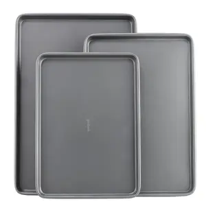 GoodCook Everyday Nonstick Baking Sheet Set, 3 Pack Includes One Small, Medium & Large Pan Carbon Steel Construction Cookie Sheet Bakeware Set, Gray