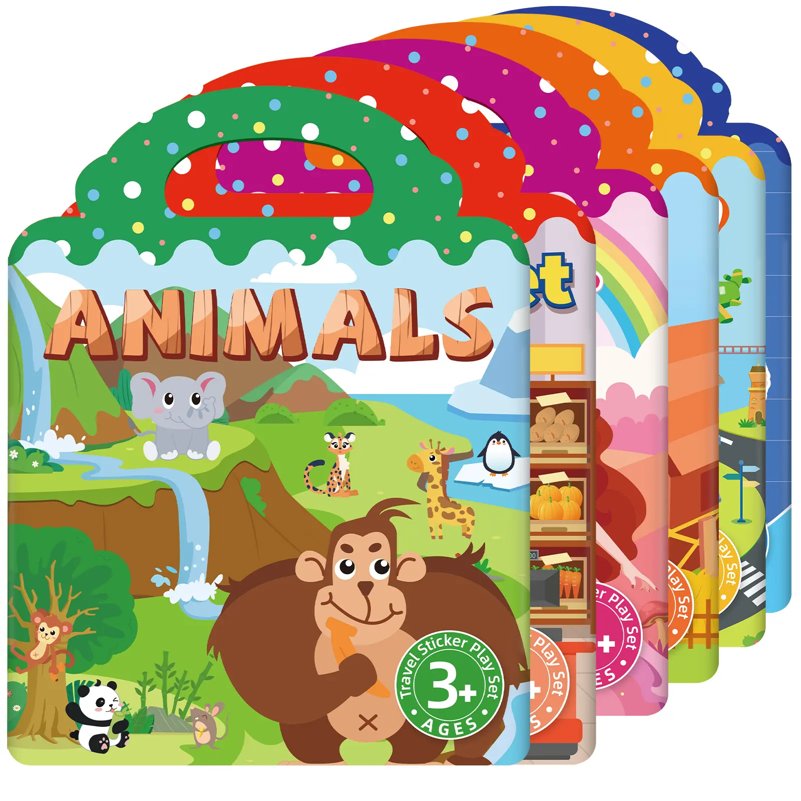 TPE Reusable Jelly Sticker Books 6-Book Set - Office Stationery Stickers, No Battery Needed Puffy Sensory Quiet Play Toys, Travel Educational Toy for 4-8 Age Girls & Boys, Airplane Gift for Hand-Eye Coordination Boosting