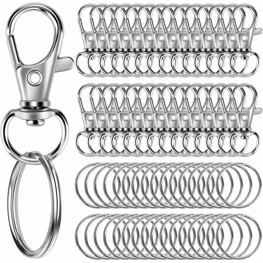 DIY Keychain Making Kit (60PCS) - Key Rings, Lobster Clasps, Hooks, Clips for Fashion Costume Jewelry Craft Supplies