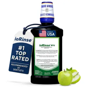 ioRinse Ready-to-Use (RTU) Mouthwash for Fresher Breath, Halitosis Relief, Alcohol-Free, Fluoride-Free and a Professional Clean, Original ioRinse RTU Mouth Wash, Zero Alcohol - Green Apple Flavor, 1L