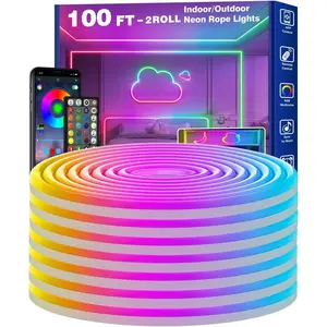 100FT LED Neon Rope Lights  with  App Control Remote,DIY Scene Modes, Sync hronization,Eaves Lights for Garden Decor,Deck,Christmas