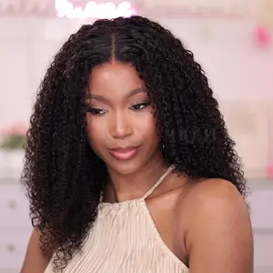 OQ HAIR 6X9 Afro Curly Human Hair Wigs 100% Unprocessed Kinky Curly Glueless Wigs Pre Cut Pre Plucked Transparent Lace Frontal 180% Density Drawstring Wigs Wear and Go for Women 24 Inch