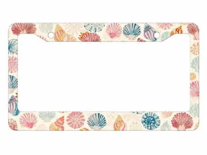 Beach Seashell License Plate Frame, Coastal Car Tag Holder, Cute Ocean Shell Auto Accessories, Summer Beachy Car Decor Gift for Women, Car Accessories
