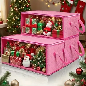 6-Pack Christmas Storage Boxes with Lids， Large Foldable Storage Bins with Clear Windows, 14.27 Gallon Closet Organizer Box with Handles for Clothes, Blankets, Holiday Decor, Under Bed Storage for Home & Dorm