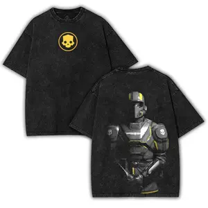 Helldivers 2 Game Washed Tshirt Oversize 2 Sided Cotton unisex graphic game movie Tops graphic tee game acid wash