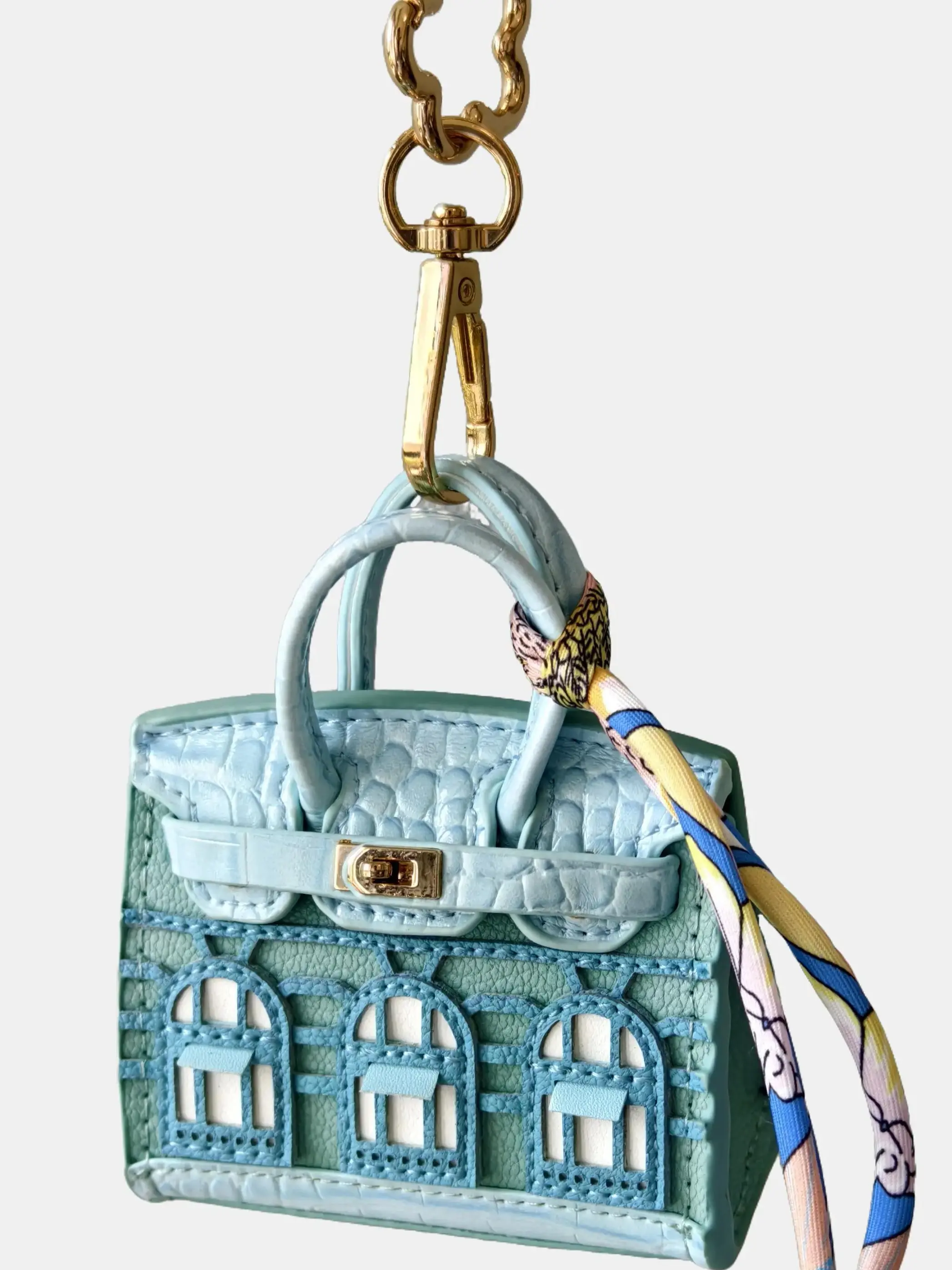 Birk-Birk Dog Waste Bag Dispenser - Aqua & Blue Alligator Texture Embossed - Compact 3x1.5x2.5in - Stylish & Practical for Walks - Includes Decorative Spring Clip or Scarf