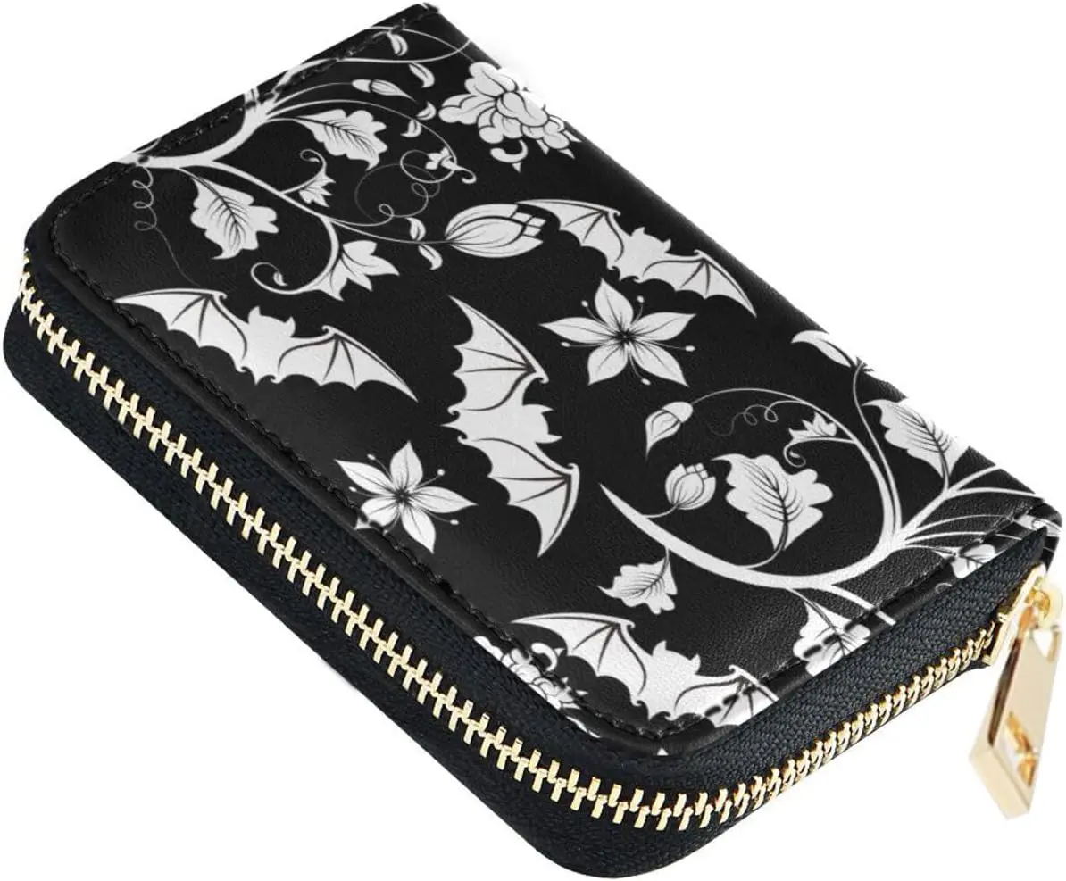 Goth Bats Credit Card Holder for Women Rfid Blocking Faux Leather Card Wallet Small Wallets With 9 Card Slots