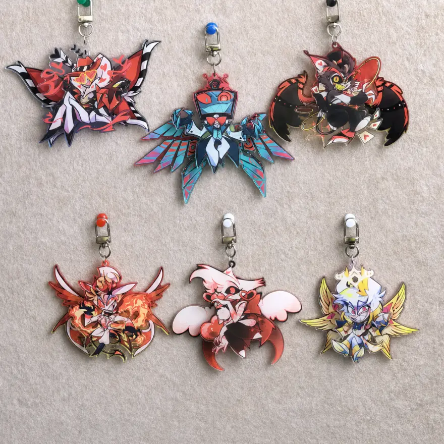 Hazbin Hotel Acrylic Charm Keychain Movable Wings Pendant Double Layer Desk Decor Gift