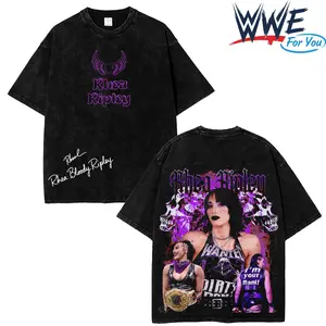 Rhea Ripley Washed Black T-Shirt Gothic Mami WWE Wrestling Shirt Vintage Graphic Tee Oversized Unisex Acid Wash 100% Cotton Streetwear Size S-5XL Top fan