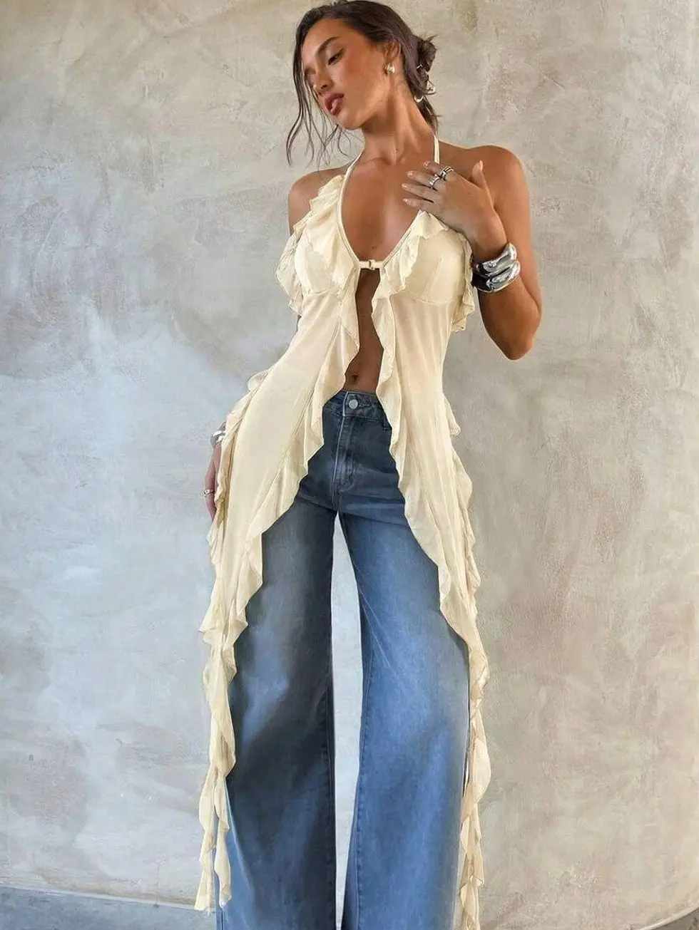 Women's Sexy Halter Neck Chiffon Blouse, Sleeveless Backless Summer Top, Elegant Dressy Tank for Vacation, Date Night, Club & Party