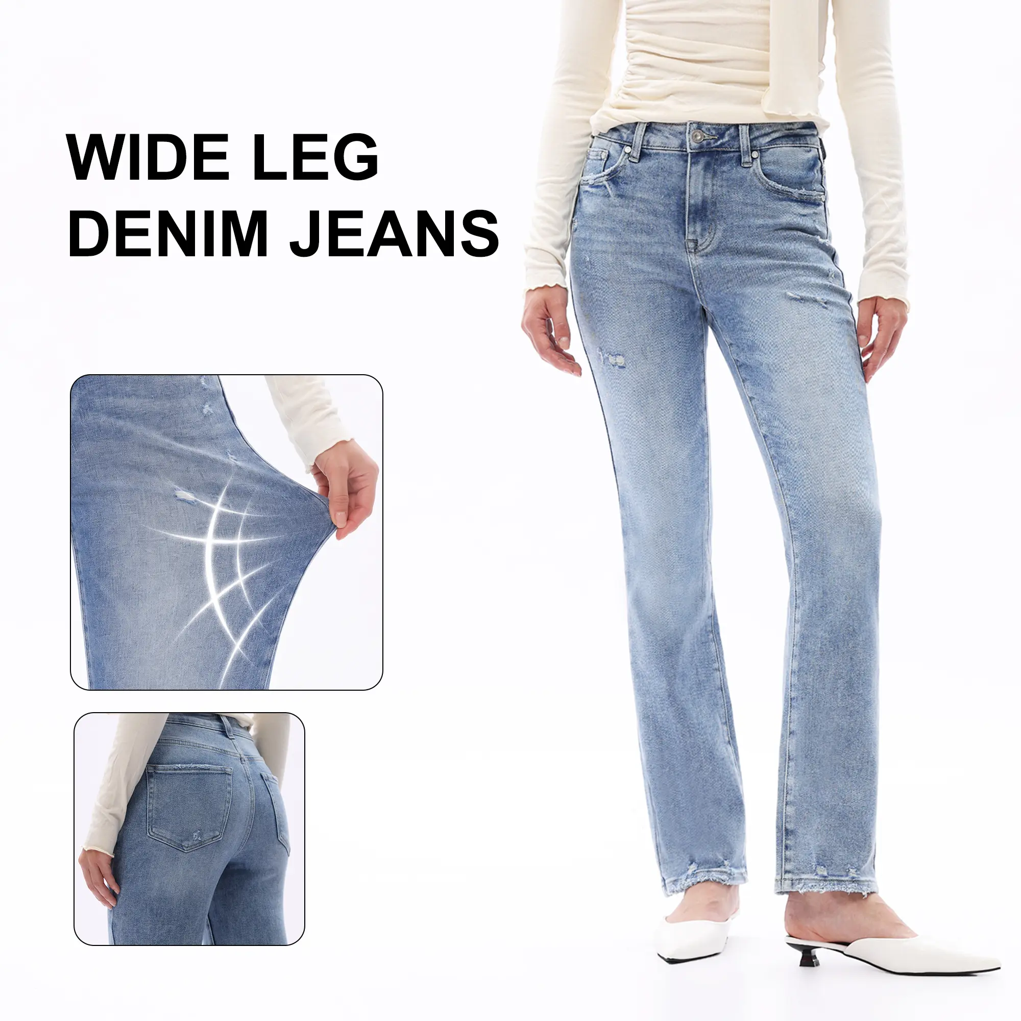 ONESO High Waisted Straight Denim Jeans Stylish Distressed Frayed Edge Design Womenswear Bottom Pants ##TikTokShopHolidayHaul #HolidayHaul