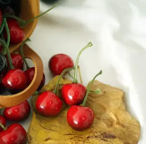 26pcs Artificial Lifelike Simulation Small Red Black Cherries Fake Fruit Model Home House Kitchen Party Decoration Desk Ornament