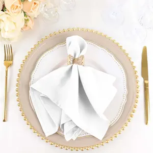 5 Pack Premium Polyester Napkins 17"x17" White - Wrinkle Resistant Easy Care Cloth Napkins for Wedding & Events